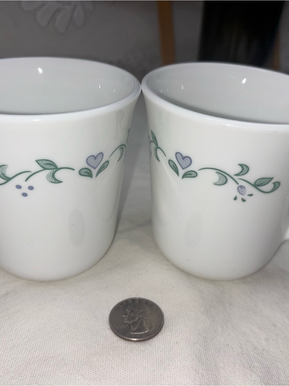 White Porcelain Floral Accent Mugs - Set of 2